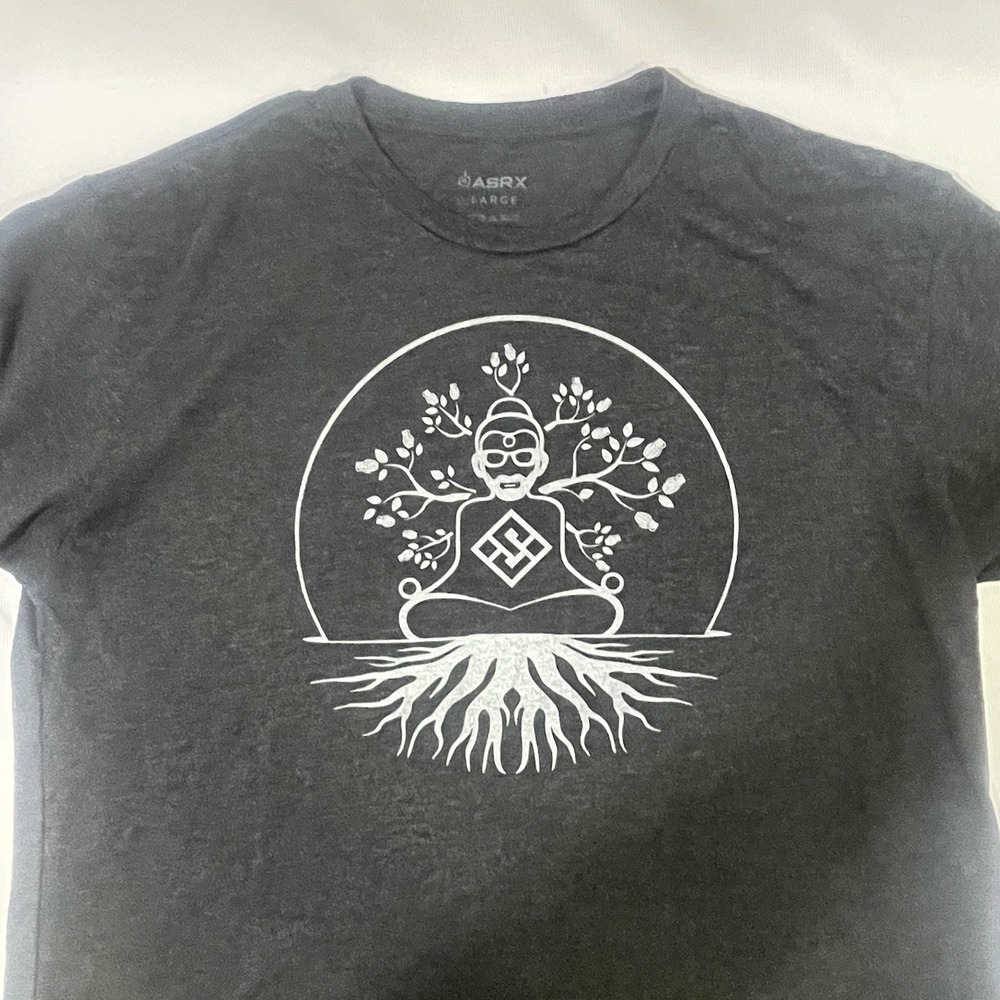 ASRX - Black Heathered Workout Gym Training Buddah Graphic T-shirt Mens Large